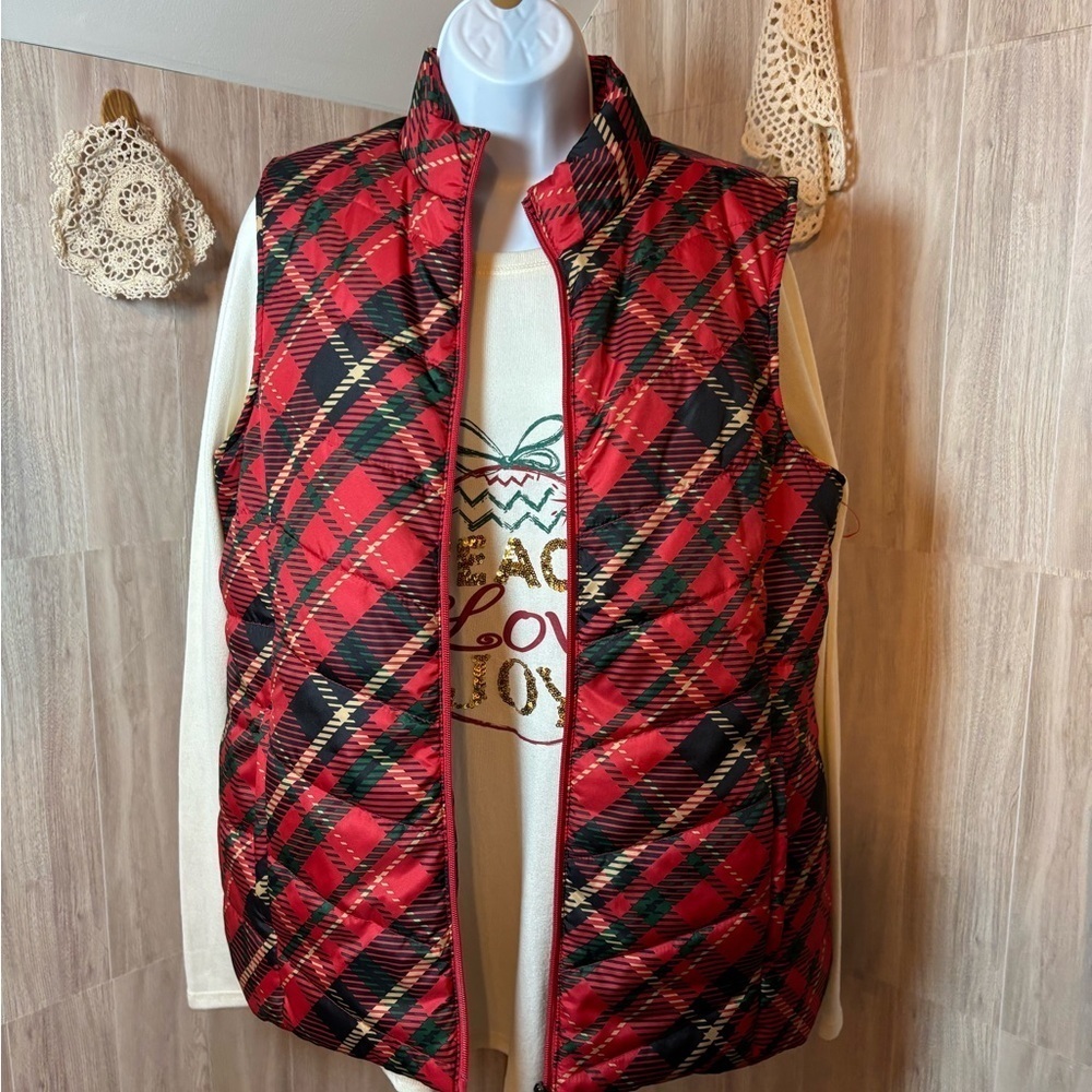 Kim Rogers Red Green and Black Plaid Women's Vest
